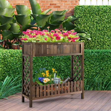 Costway Garden Elevated Planter Box with Storage Shelf for Outdoor