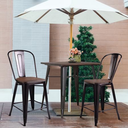 Costway 2 Bronzes Metal Chairs Set with Backrest for Bistro