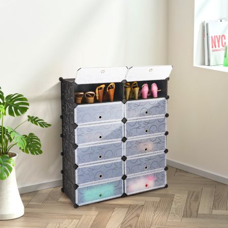 Costway 12-Cube Shoe Box Organiser with Doors for Bedroom & Living Room 