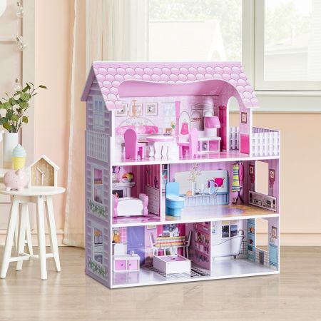 Costway Large Wooden Dollhouse with Complete Accessories and Furniture for Kids