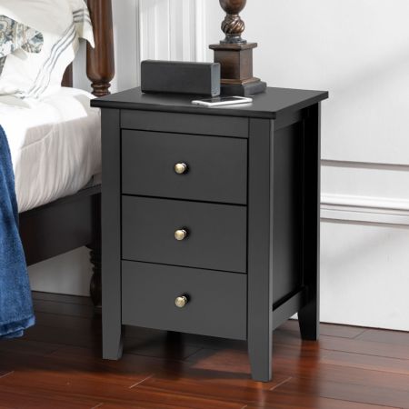 Costway Nightstand with 3 Drawers for Living Room and Bedroom
