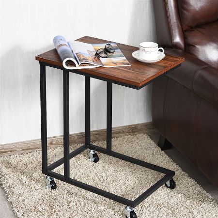 Costway Industrial Side Table with Rolling Wheels for Bedroom