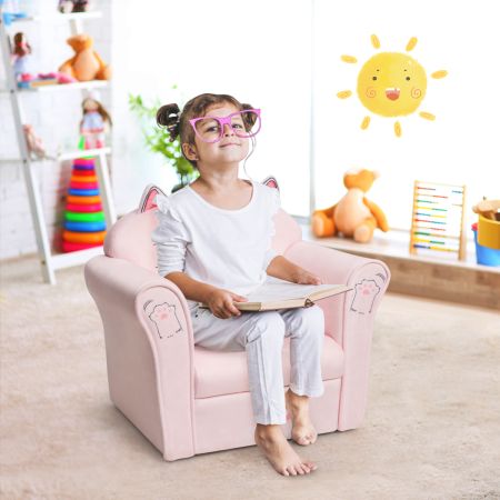 Costway Cat Pattern Kids Armchair with Wooden Frame for Baby Room