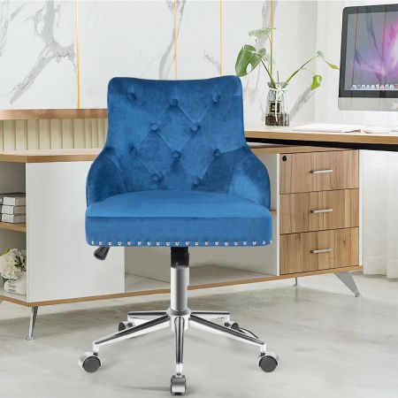 Costway Upholstered Home Office Chair with Wheels and Nailhead Trim