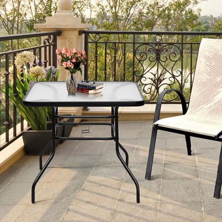 Costway Rectangle Metal Coffee Table with Tempered Glass Top for Patio