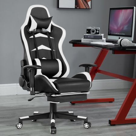 Costway Gaming Chair with Footrest and Massage Lumbar Cushion