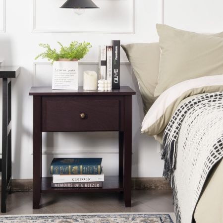 Costway Bedside Tables with Drawer and Storing Shelf for Bedroom/Living Room/Bathroom/Office