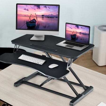 Costway Height Adjustable Stand Up Desk Riser with Large Keyboard Tray and Tablet Holder