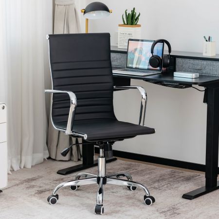 Costway 360° Swivel PU Leather Meeting Room Chair with High Back & Armrests for Home & Office