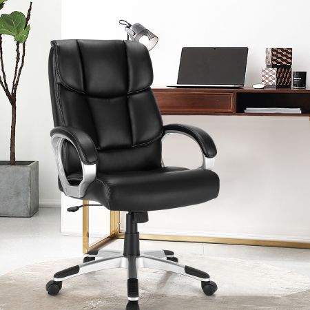 Costway Height Adjustable Leather Executive Chair with Padded Armrest for Office