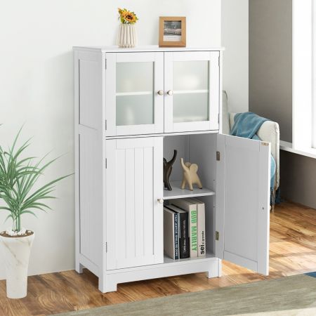Costway Bathroom Storage Cabinet with Tempered Glass Doors & Adjustable Shelf for Dining Room and Living Room