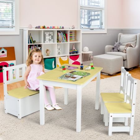 Costway Children Activity Table with 2 Chairs and 1 Storage Bench