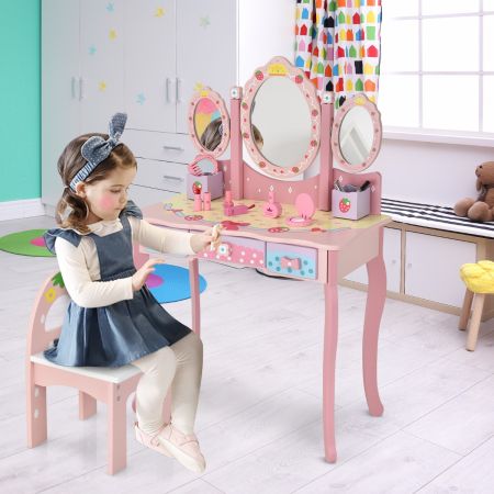Costway Vanity Set with Tri-fold Mirror for Kids