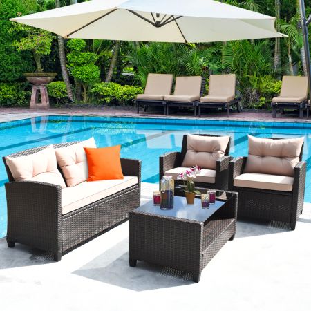Costway 4-Piece Rattan Chair Set with Loveseat & Coffee table for Patio