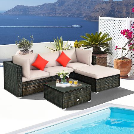 Costway 5-Piece Outdoor Sectional Sofa Set with Non-slip Foot Pads for Yard