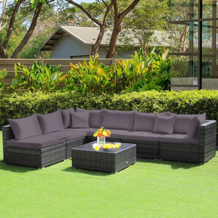 Costway 7 Piece Patio Rattan Conversation Set with Seat & Back Cushions  for Backyard/Poolside/Balcony