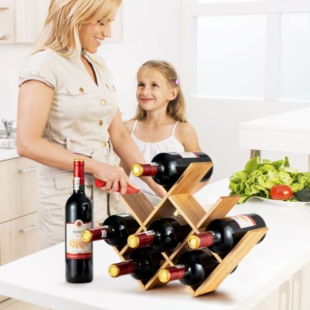 Costway Modern Chic Decor 8-Bottle Solid Bamboo Wine Rack Display Holder with Compact Size