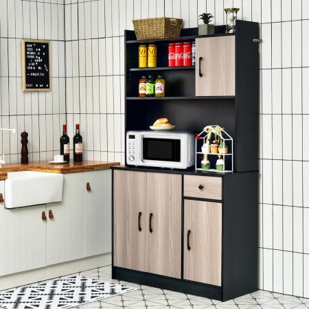 Costway 4-Door Buffet Storage Cabinet with Hutch for Kitchen