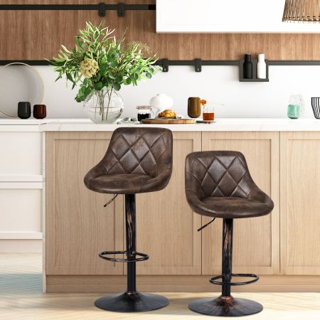 Costway Set of 2 Height Adjustable Leather Bar Stool with Footrest
