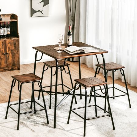 Costway 5-piece Bar Table Set with Backless Stools for Apartment