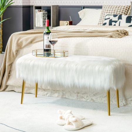 Costway Faux Fur Ottoman Bench with Golden Legs