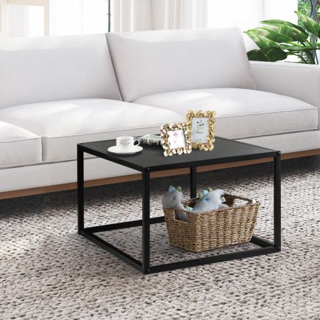 Costway Modern Square Coffee Table with Faux Marble Tabletop & Steel Frame for Living Room