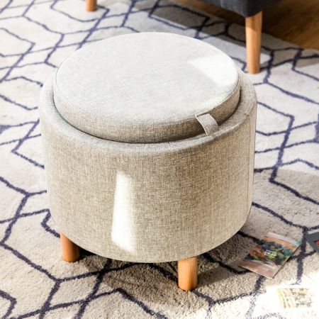 Costway Round Storage Ottoman with Tray for Living Room & Bedroom
