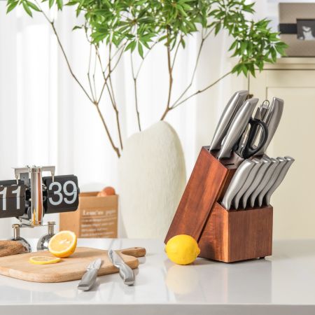 Costway 14 Pieces Kitchen Knife Set with Wooden Block for Home & Restaurant