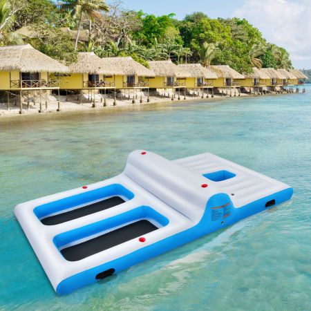 Costway Inflatable Floating Island with Built-in Cup Holders for Lakes
