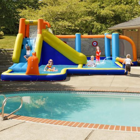 Costway Soccer-Themed Inflatable Water Slide with Splash Pool (with 680W Blower)