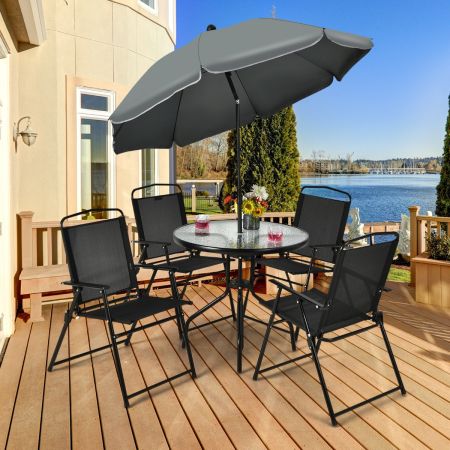 Costway 6 Pieces Patio Furniture Set with Umbrella for Lawn & Deck & Poolside