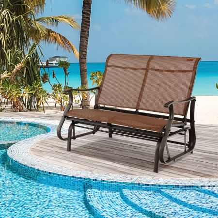 Costway 2-Person Patio Glider Bench with High Back & Curved Armrests