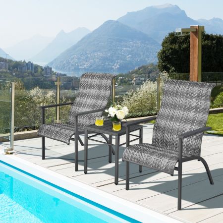 Costway 3-Piece PE Rattan Bistro Chairs with Coffee Table for Garden