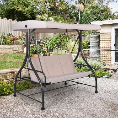 Costway 3-Person Convertible Canopy Swing with 3 Comfortable Cushion Seats for Garden & Balcony