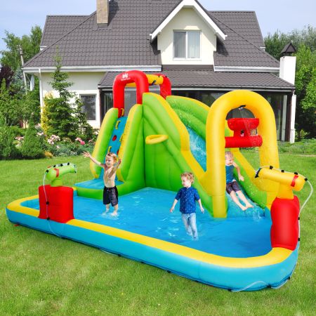 Costway Inflatable Water Slide with Climbing Wall & Pool & Water Gun & Blower