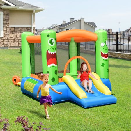 Costway Inflatable Bounce Playhouse with Basketball Rim & Slide & Carrying Bag (without Blower)