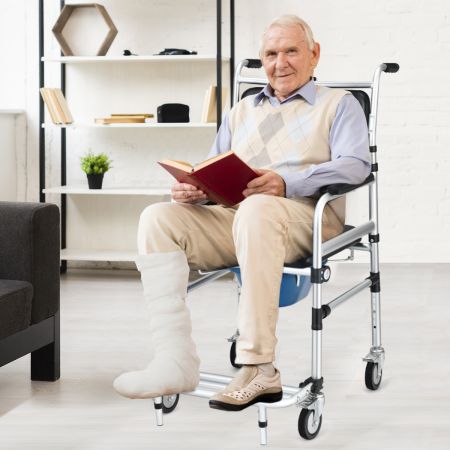 Costway Multifunctional Rolling Commode Chair with Folding Pedals for the Elderly
