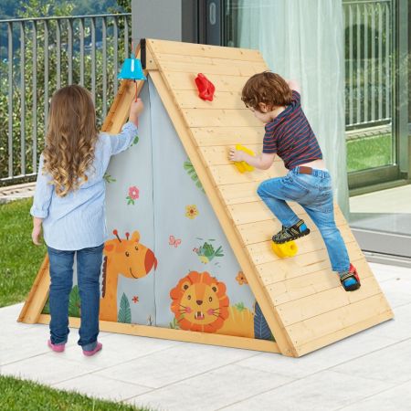 Costway 2-in-1 Kids Play Tent with Wooden Climbing Triangle
