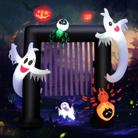 Costway 230CM Halloween Inflatable Archway with 2 Haunted Ghosts & 2 Spiders
