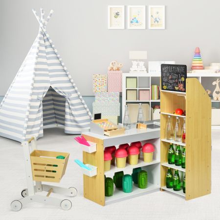 Costway Supermarket Play Set with Shopping Cart for Toddlers