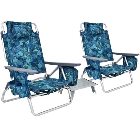 Portable Camping Chairs with 5 Adjustable Positions for Lawn/Poolside-Navy