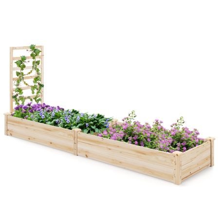 Raised Garden Bed with Planter Box and Trellis for Garden Patio-Natural