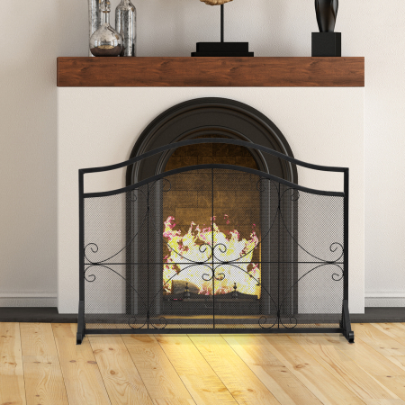 Single Panel Fireplace Screen with Metal Mesh for Baby or Pet Safe