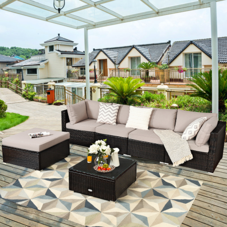6 PCS Outdoor Lounge Setting Furniture Rattan Patio Wicker Sofa Set Garden