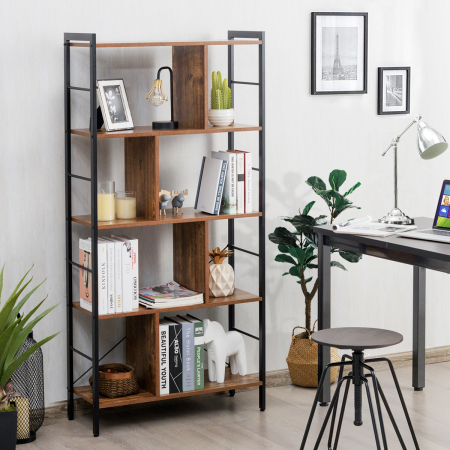 5-Tier Industrial Style Bookcase with Metal Frame