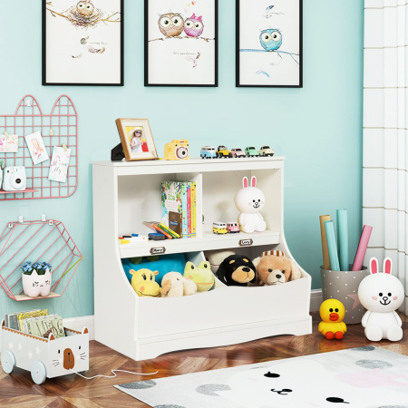 2 Tier Toy Shelf with Lacquered Surface for Kid's Room