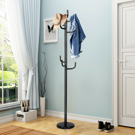 Metal Coat Rack Stand with 8 Hooks for Hats & Scarves & Handbags