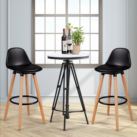 2Pcs PU Leather Bar Stools with Round Metal Footrest