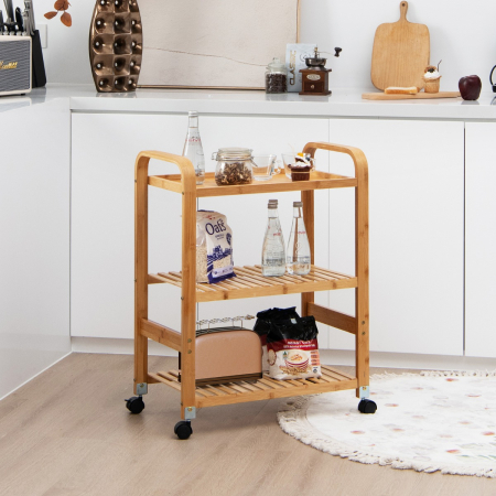 3-Tier Bamboo Rolling Storage Cart
