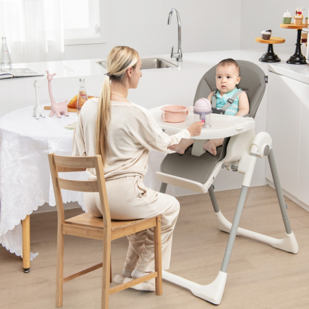 4-in-1 Foldable Baby High Chair with 7 Heights &  Toy Bar & Double Tray